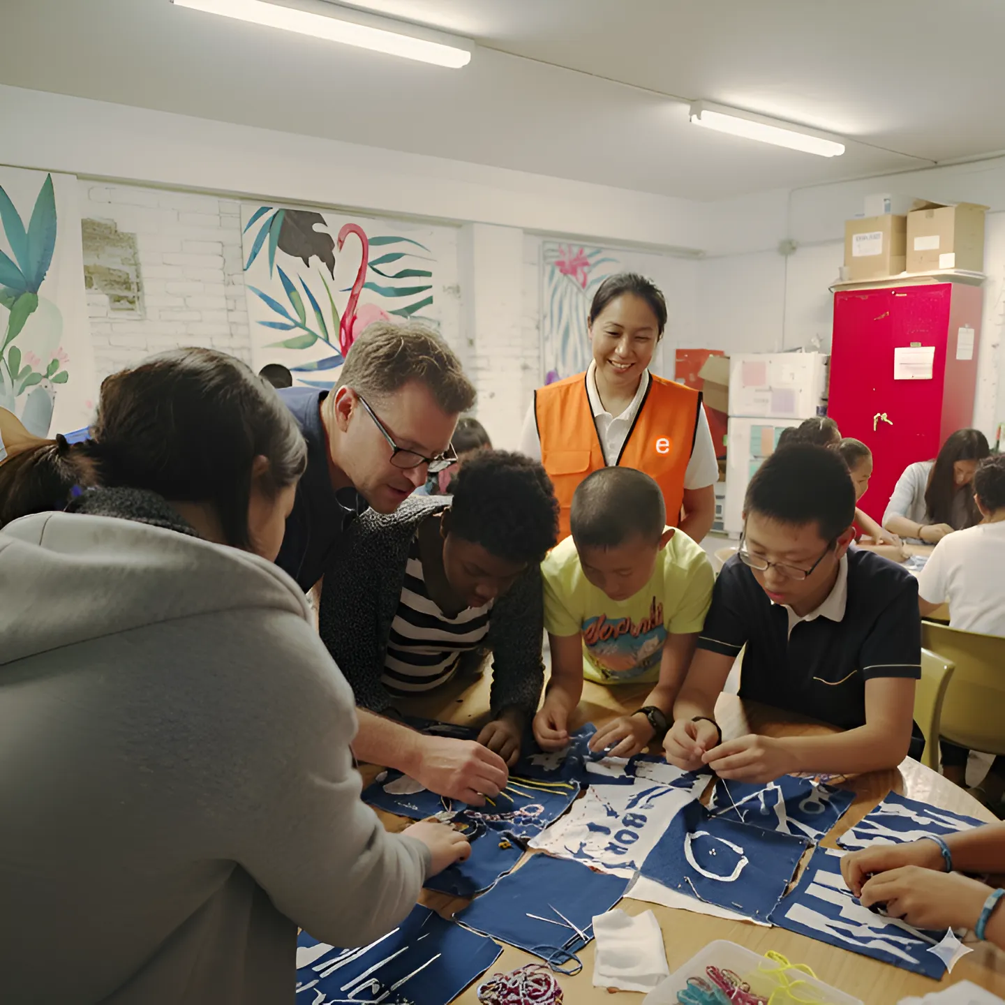 students in an educational tour in the Philippines engaging with local community members